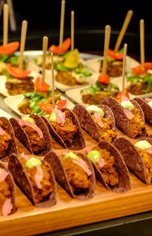 tacos laid out on a tray